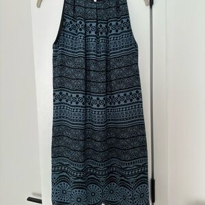 LOFT Navy and Black Patterned Midi Dress